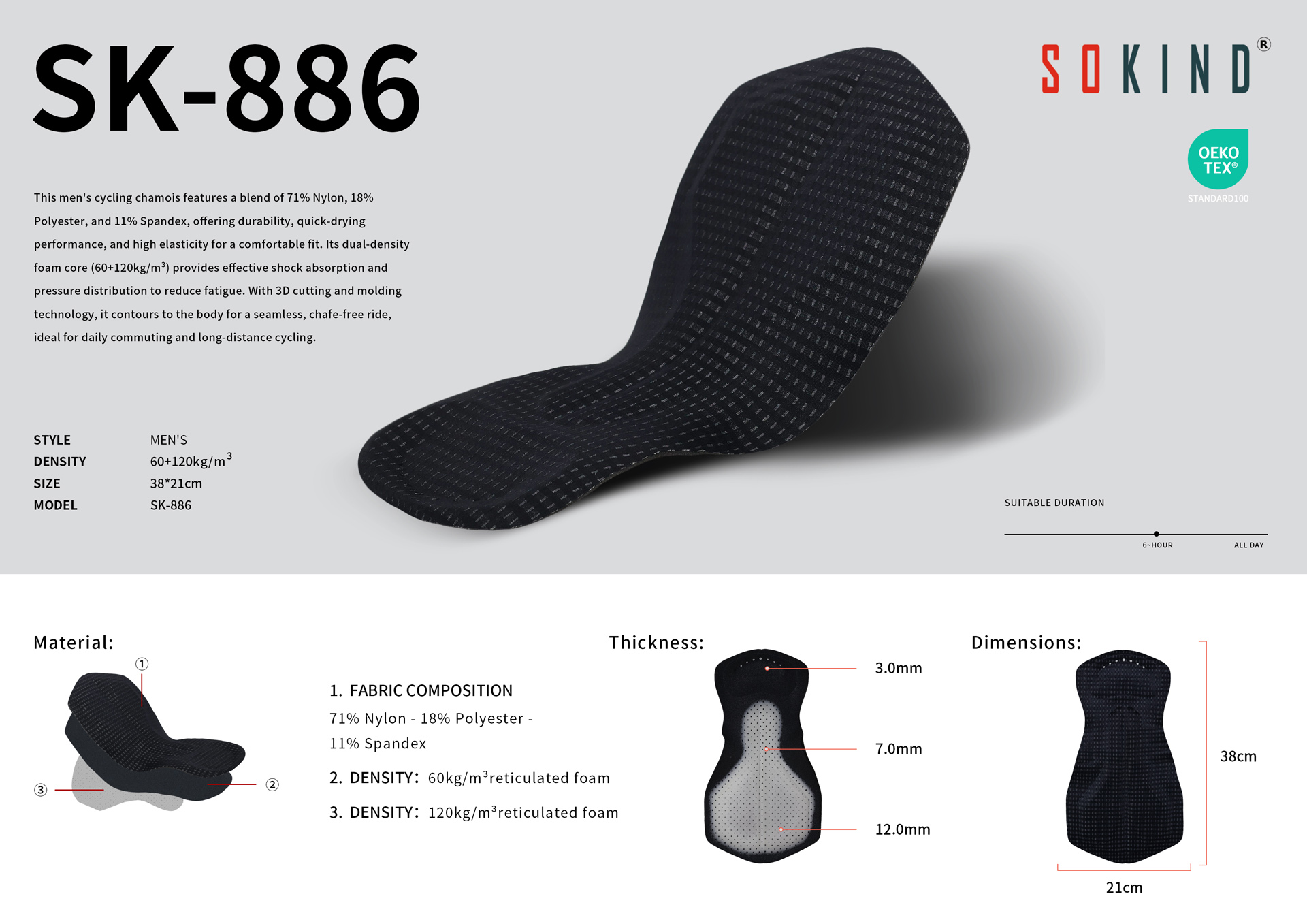 Breathable Men's 3d Cycling Chamois Sk 886 Dual Density Pad Factory (6)