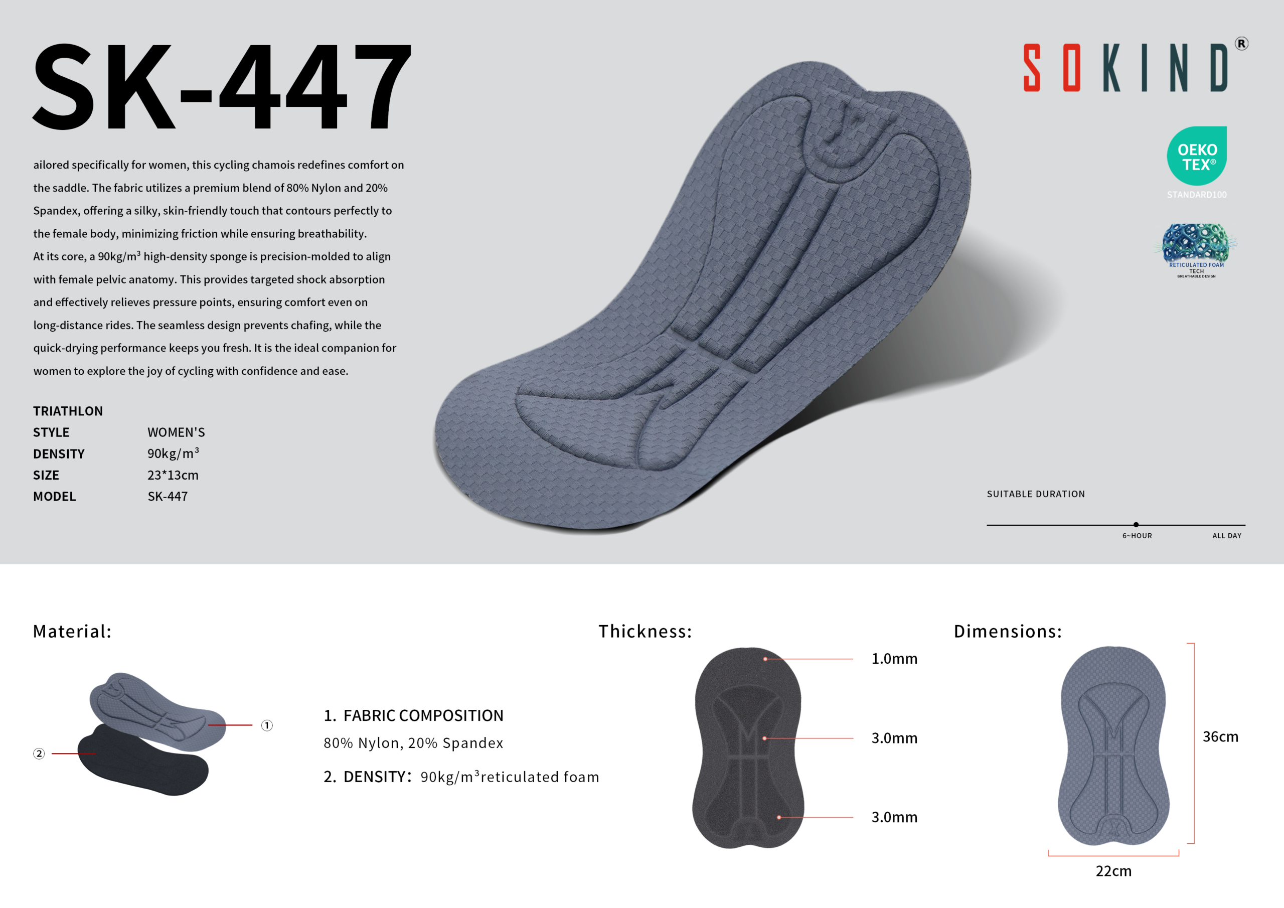 Oeko Tex Certified Women Cycling Chamois Sk 447 Tri Pad Supplier (1)