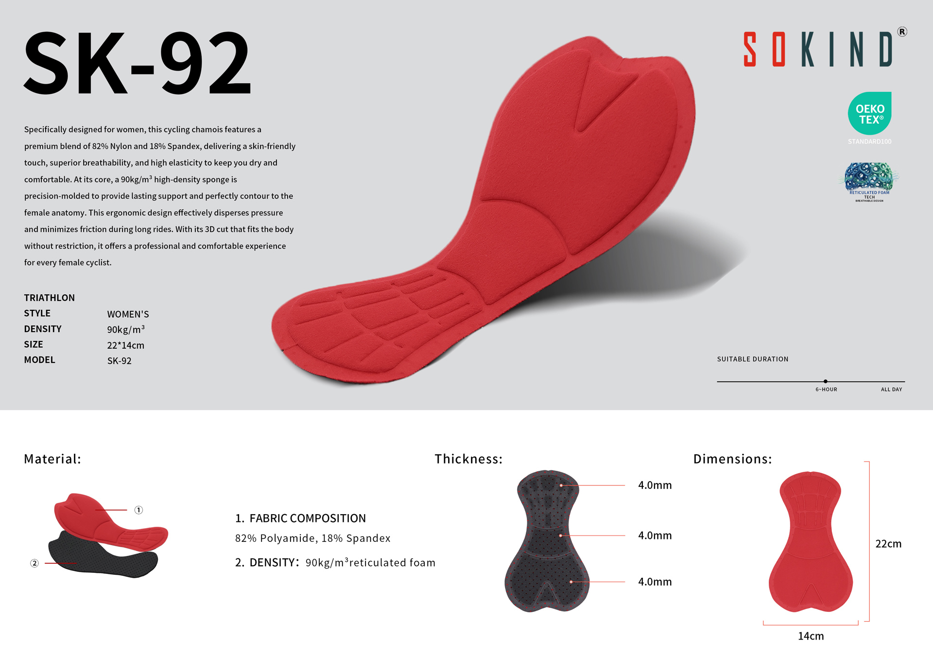 Oeko Tex Certified Women Cycling Chamois Sk 92 Tri Pad Supplier (5)