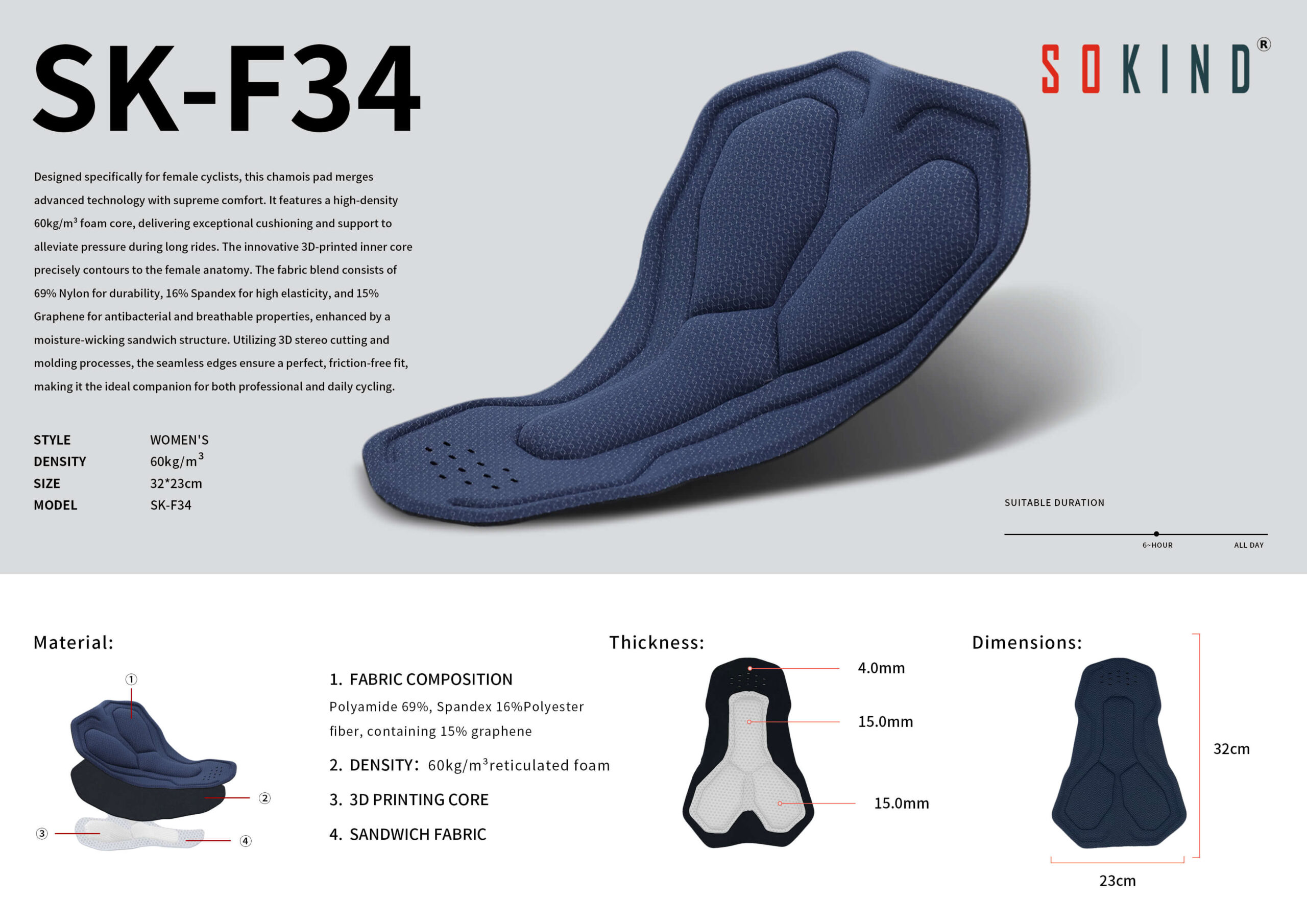 Wholesale Chamois Pad Sk F34 For Female Cyclists B2b Manufacturer (7)