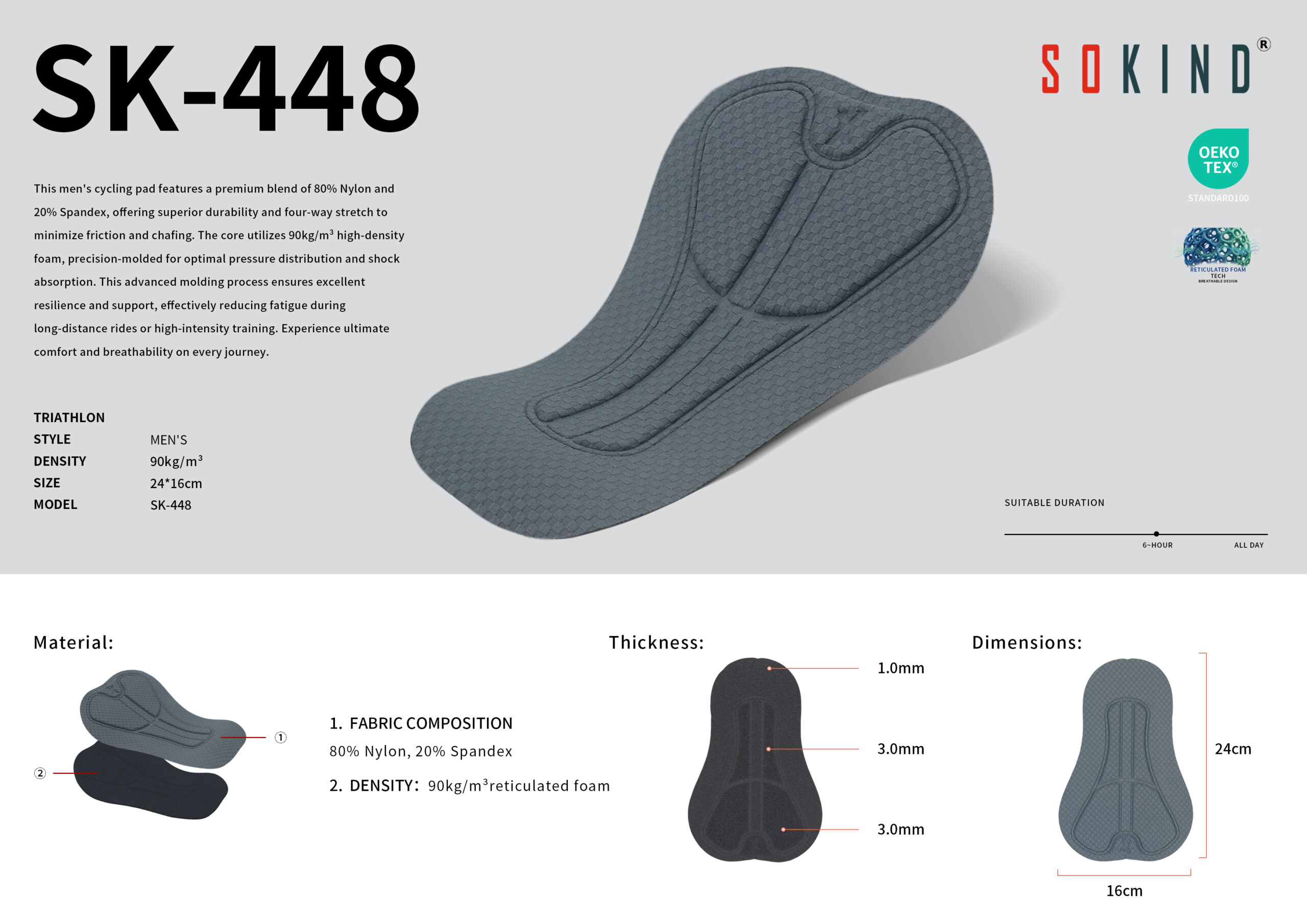 Wholesale Comfort Pad de cyclisme pour homme Sk 448 Ultra Thin Triathlon Insert (6)