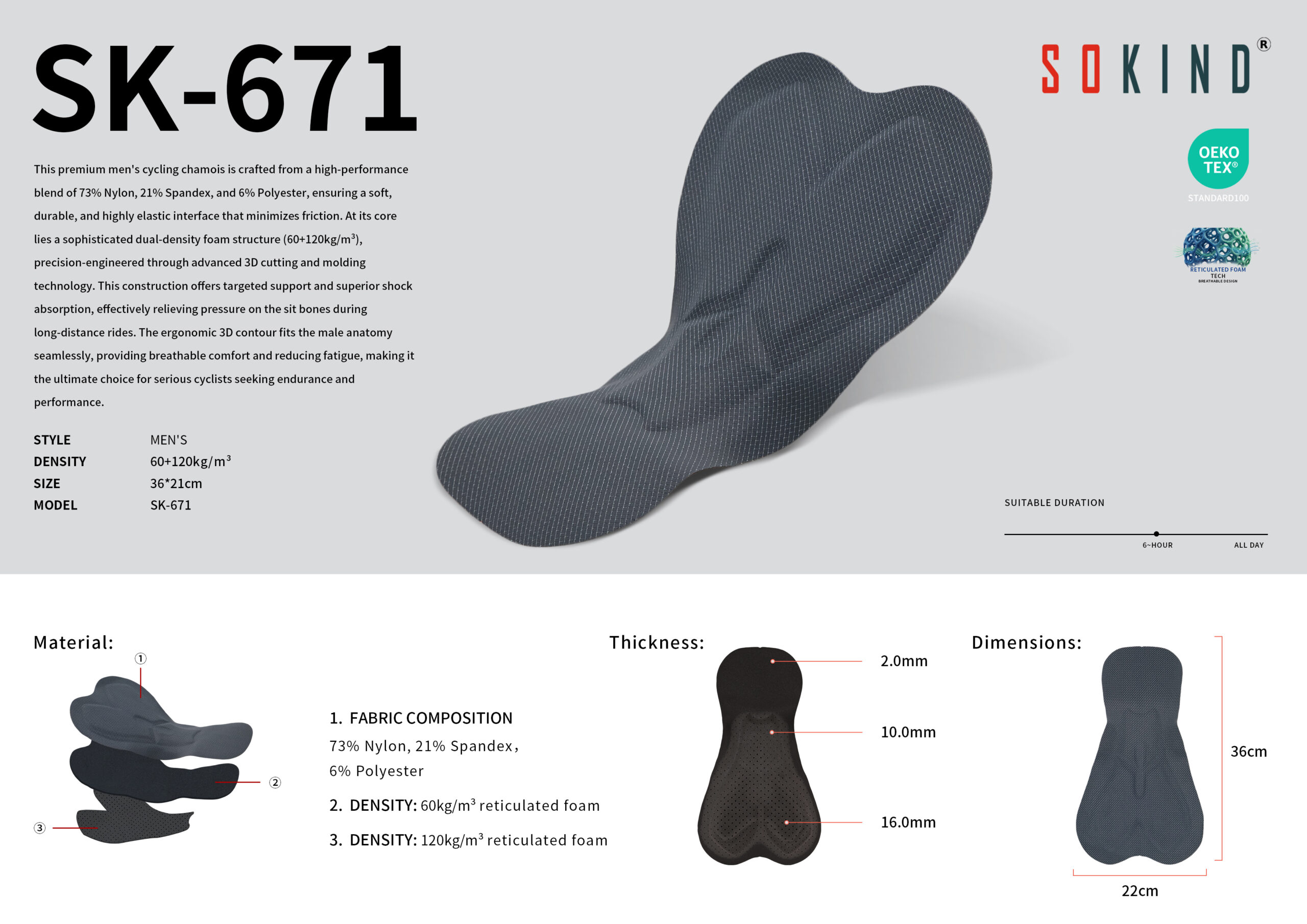 Grossiste Insert Chamois Homme Sk 671 3d Dual Density Pad Fabricant (6)