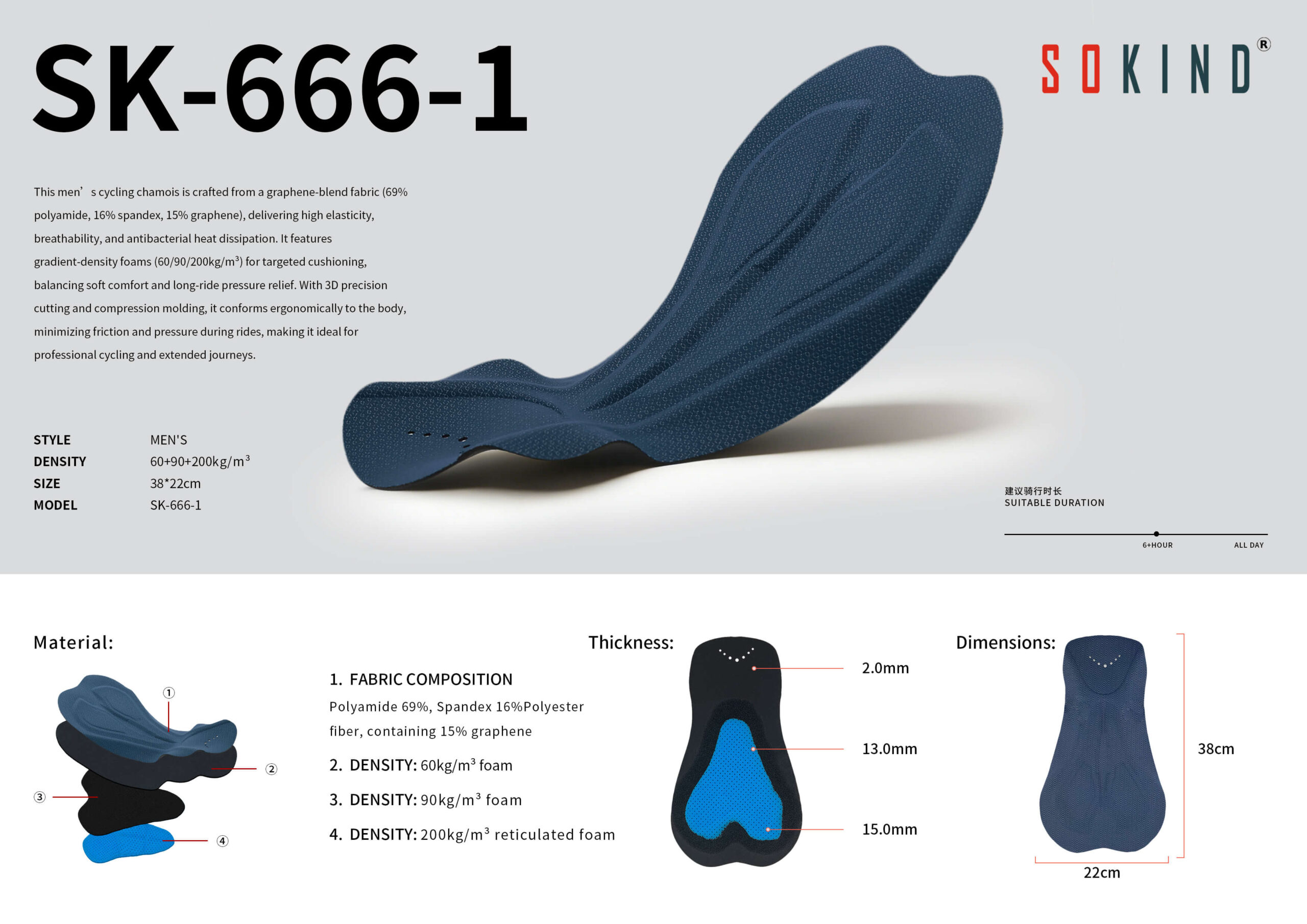 Wholesale Men's Cycling Chamois Sk 666 Graphene Bib Pad Manufacturer (6)