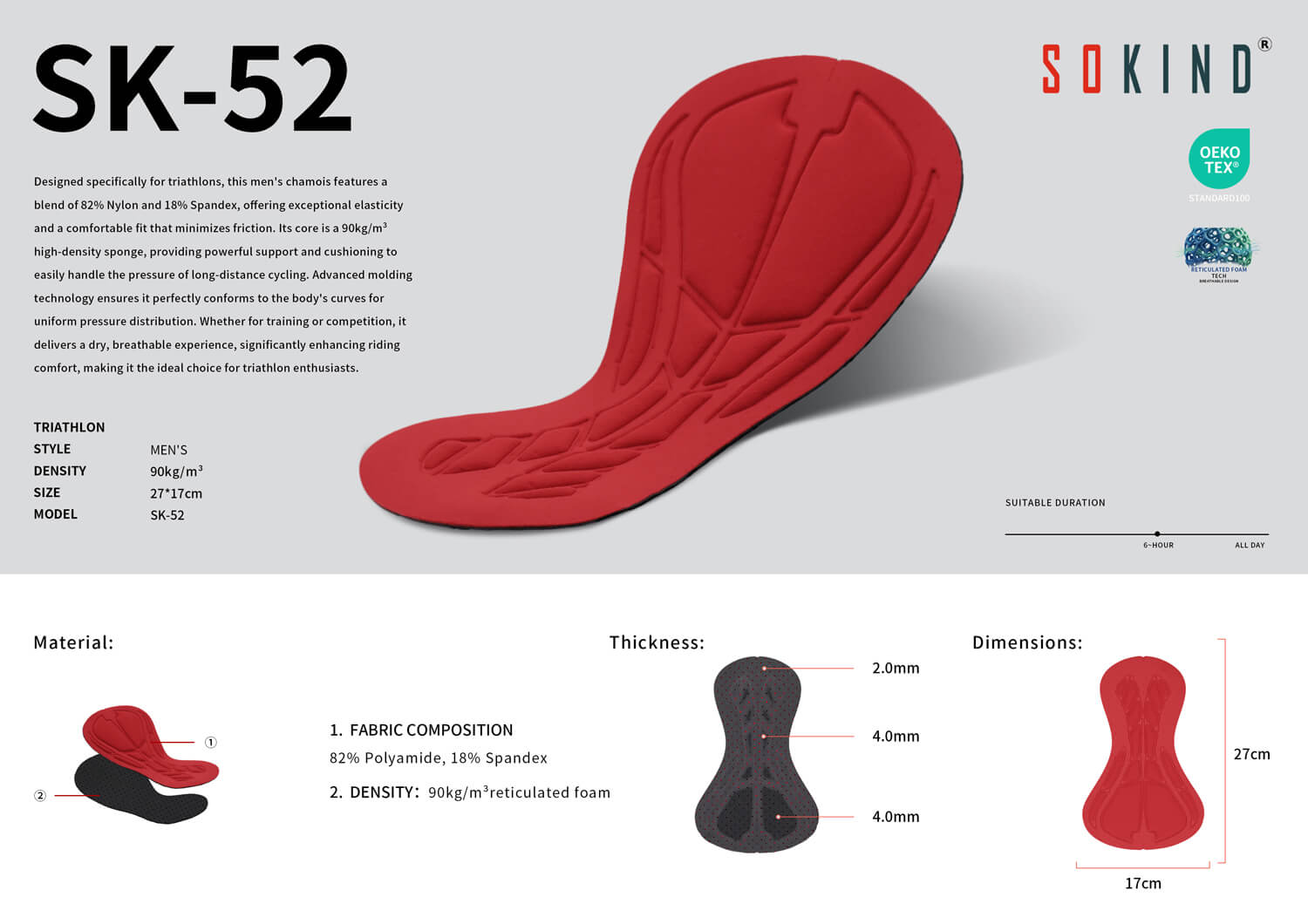 Wholesale Triathlon Pad Sk 52 Men's Chamois For Cycling (1)