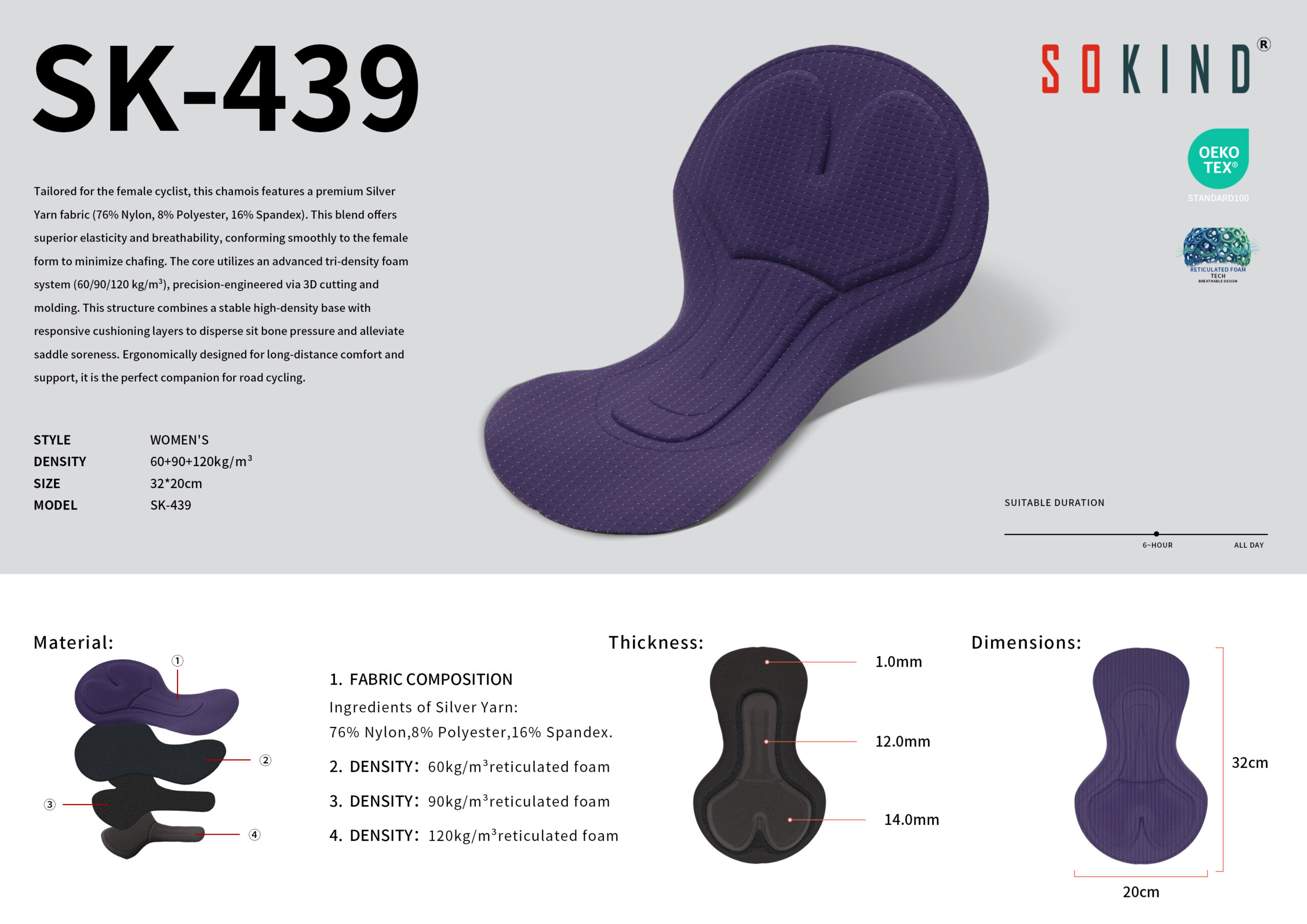 Ergonomic Women's Skin-Friendly Cycling Pad SK-439 Wholesale Supplier Details