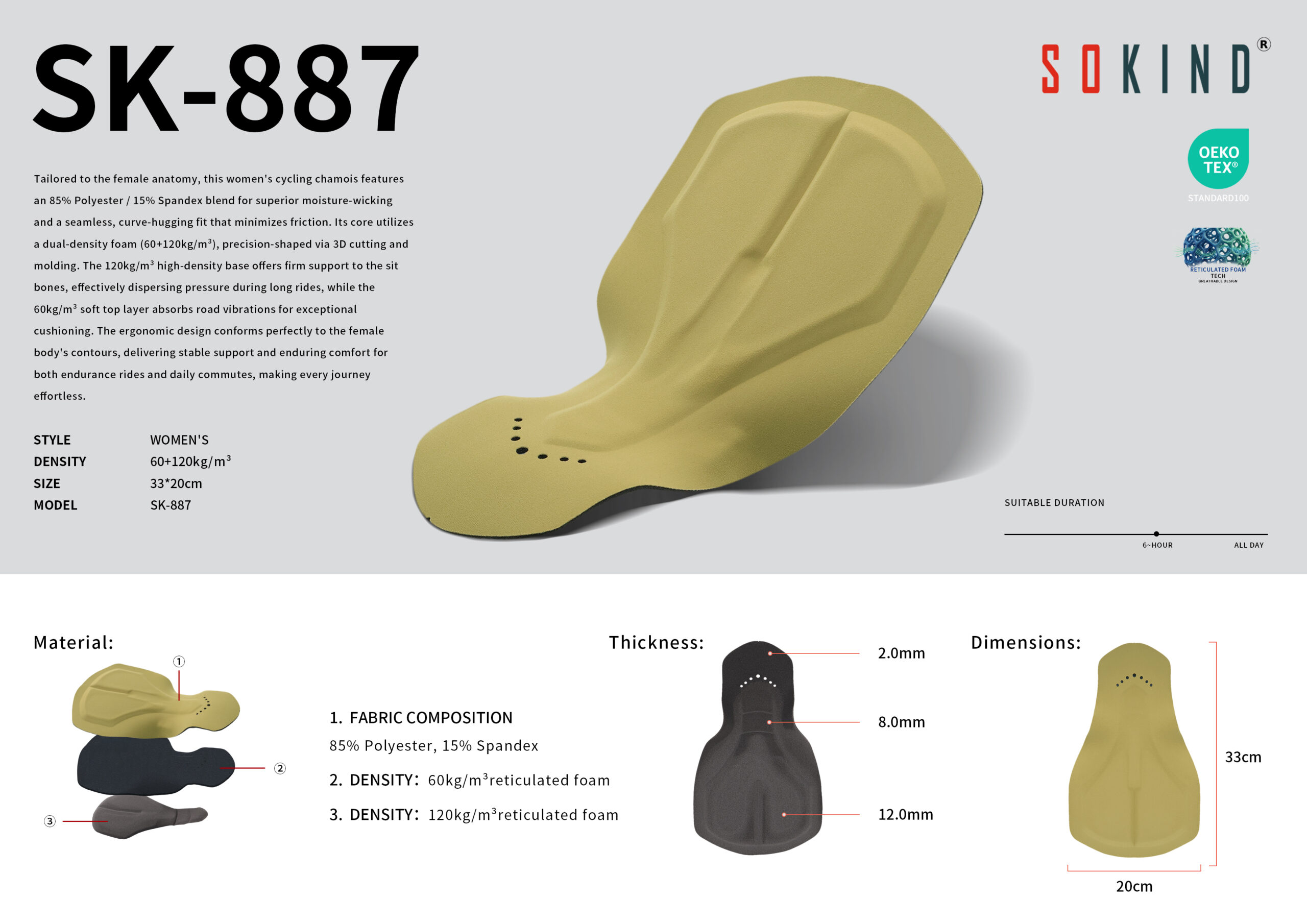 Wholesale Female Shock Absorbing Cycling Pads Sk 887 15mm Insert Manufacturer Details
