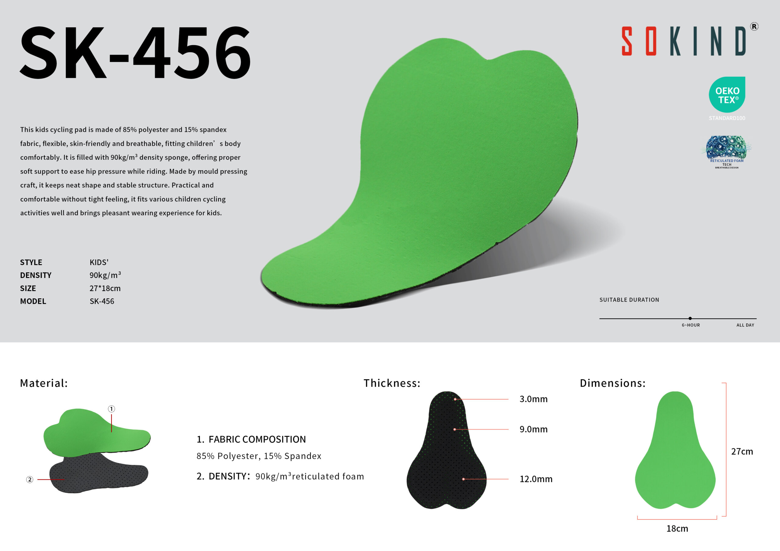 Wholesale Kids' Skin-Friendly Cycling Chamois SK-456 Youth Pad Factory Details
