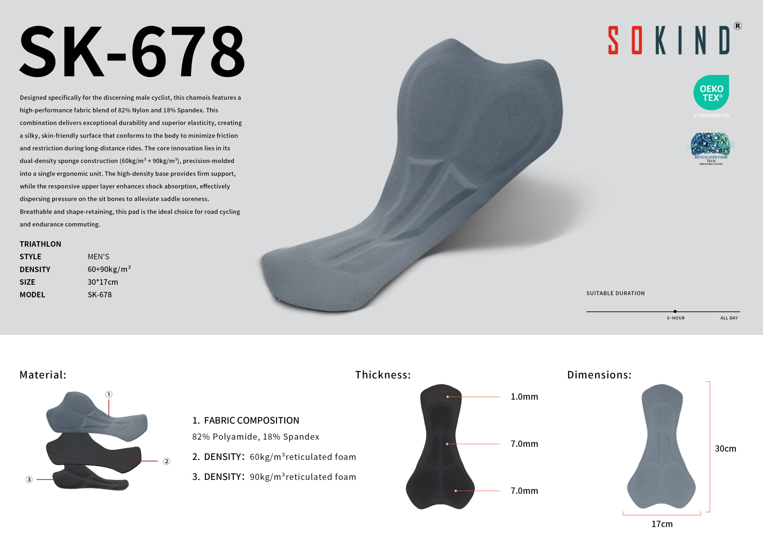Wholesale Male Cyclist Chamois Pad Sk 678 3d Ergonomic Insert Factory Details