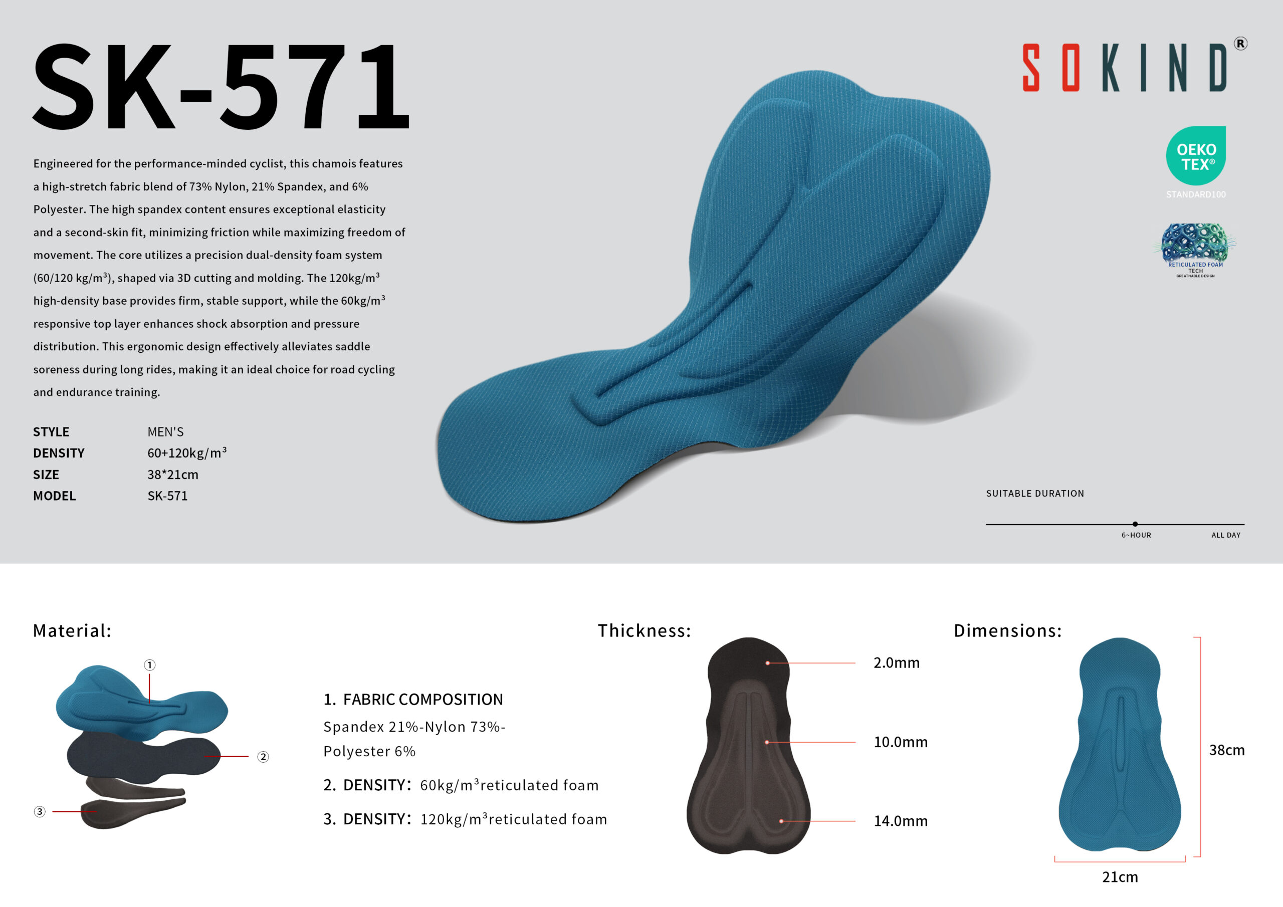 Wholesale Men's Cycling 3d Pad Sk 571 Dual Density Chamois Factory Details