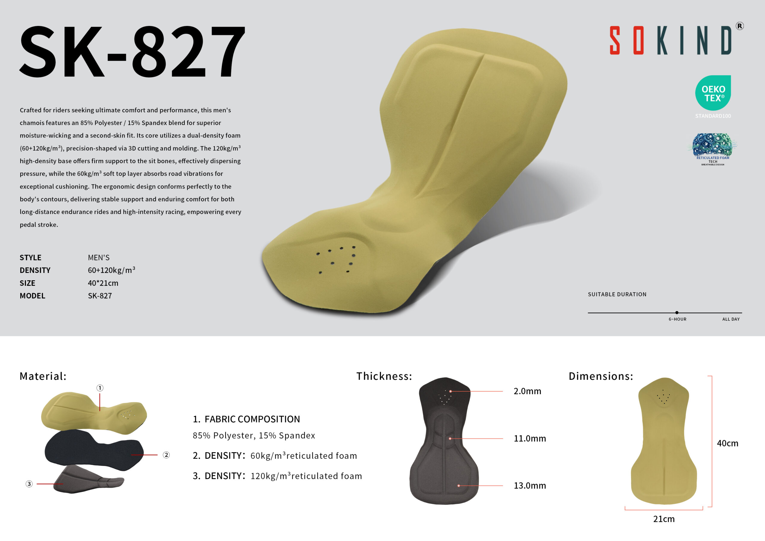 Wholesale Men's Race Grade Cycling Pad Sk 827 15mm Aero Insert Supplier Details
